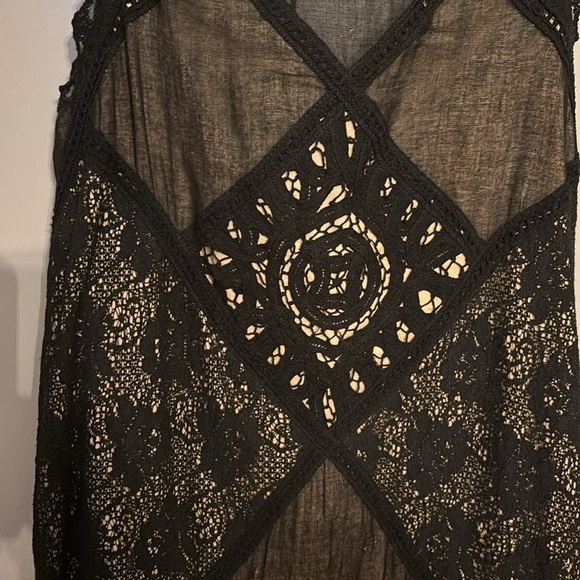 Free People SM Angel Mini Dress Sheer Black Gauze Cotton Boho Crochet Lace - Picture 3 of 8
